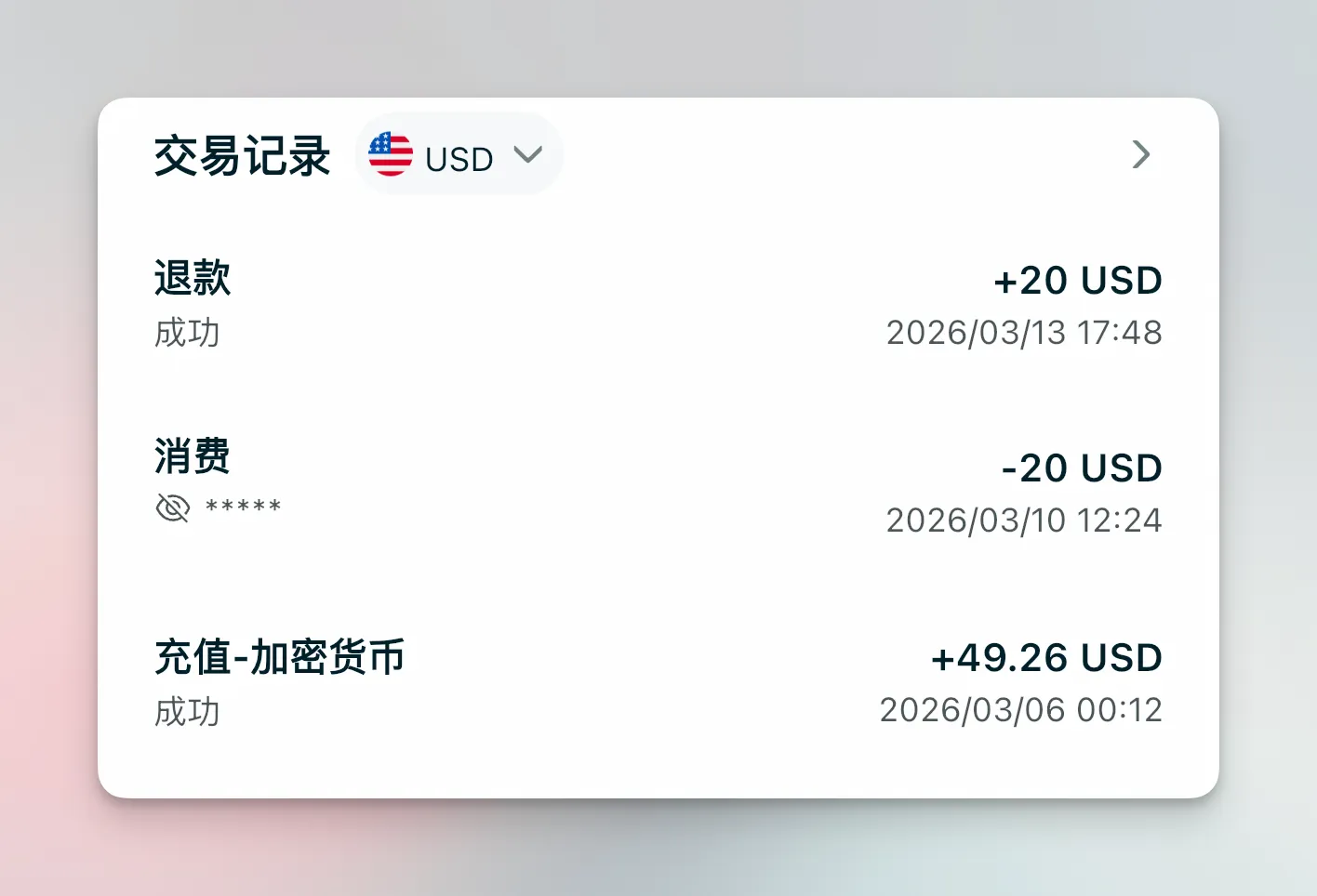 Crypto card payment successful