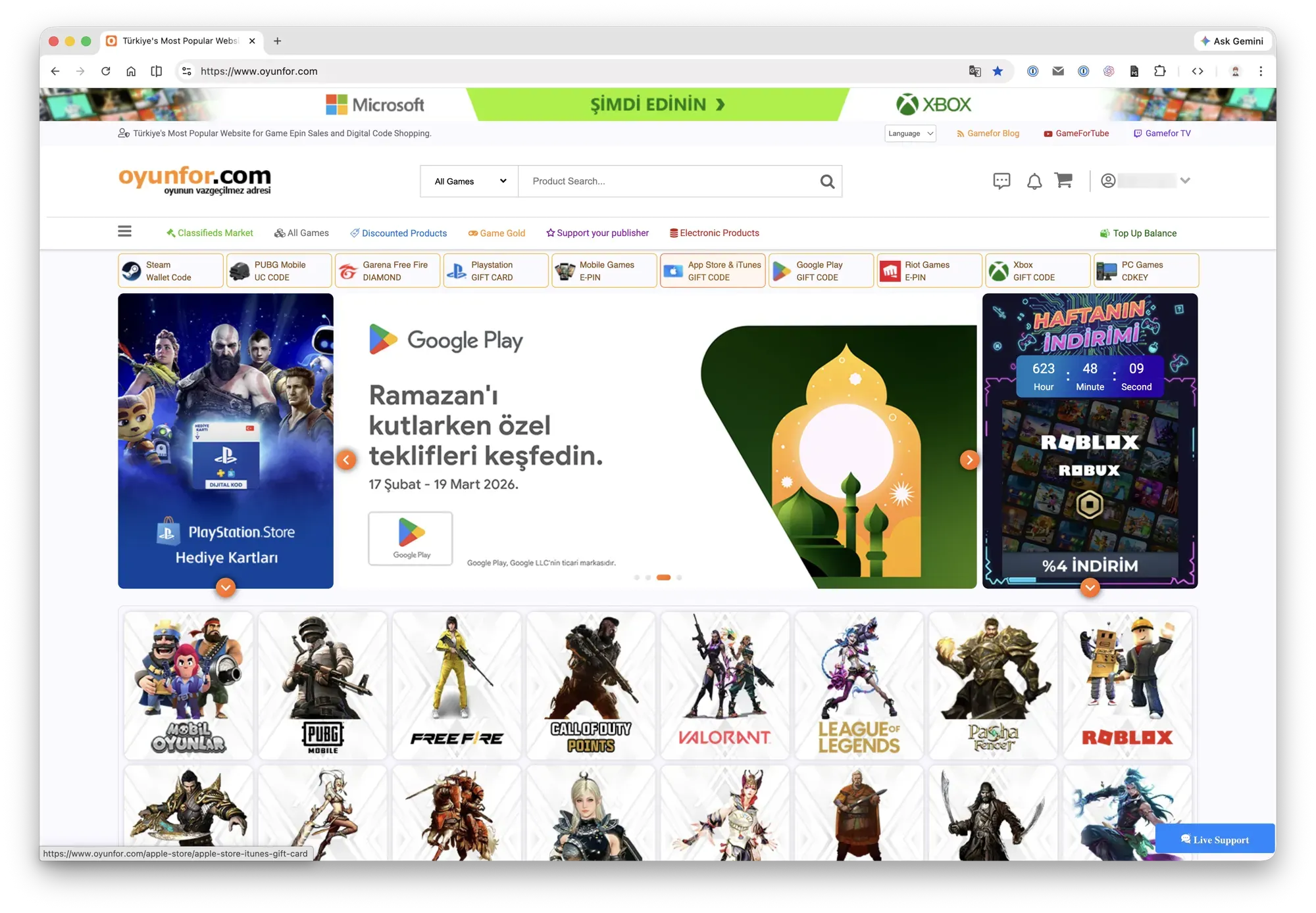 Oyunfor homepage after login